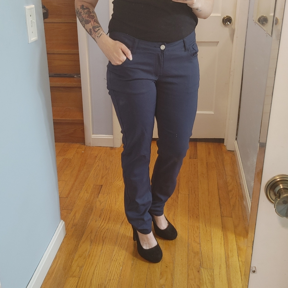 Navy Blue Straight Leg Dress Pants